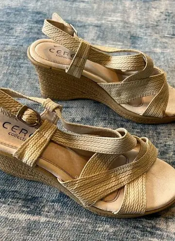Ceres Collection Beige Strappy Wedge Sandals Size Approx 7