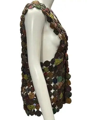 CCC Handmade Thai Silk Vest Colorful Yo Yo Pattern Open Sleeveless Design Small Green Size undefined