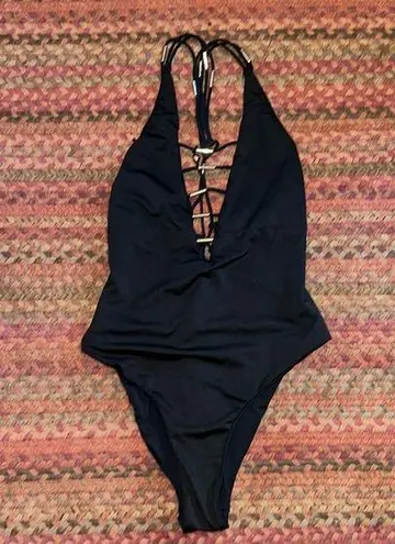 Tinibikini BLACK SEXY CUT OUT ONE PIECE BIKINI SILVER DETAIL