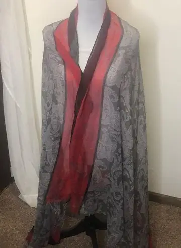 Grey, red and black bohemian print light weight scarf