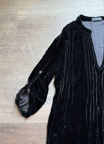 CP Shades Regina Crushed Velvet Pintucked Roll Tab Sleeves Rayon Silk Dress Sz S