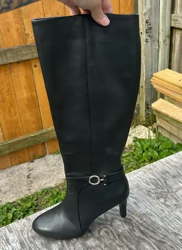 Bandolino  Black Leather  Heel Side Zip Knee High Boot 10