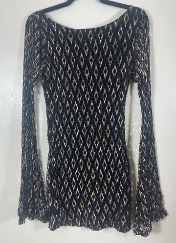 Symphony Elegant Black and Brown knit Patterned Dress
