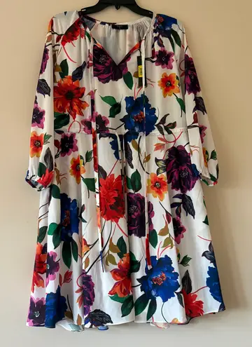 Tahari Multi Rainbow Floral Long Sleeve Midi Dress 10 NWT $118 Vibrant Spring