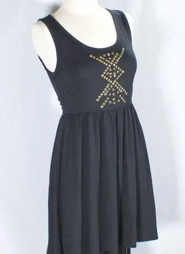 Bongo Black Open Back High Low Dress with Gold Pyramid Spike Detailing Size Medium