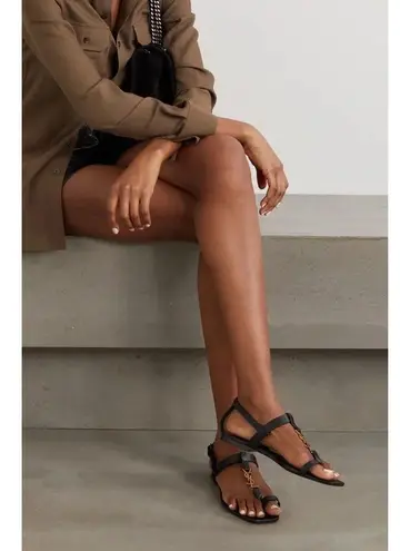 Saint Laurent Women’s New YSL Black Cassandra Logo leather sandals sz 36.5