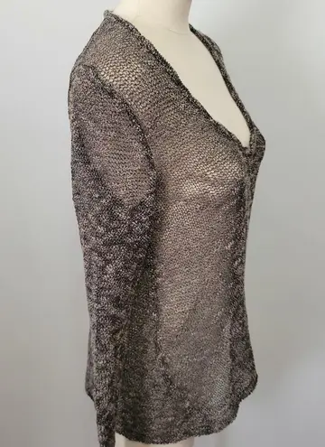 Lilla P brown cream netted vneck sweater size medium