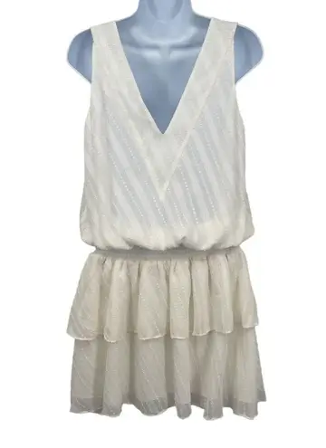 Ramy Brook Carl Deep V-Neck Smocked Tiered Textured Ruffle Mini Dress Ivory