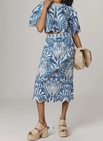 Farm Rio Lace Nature Euroflax™ Premium Linen Midi Skirt, Size XS