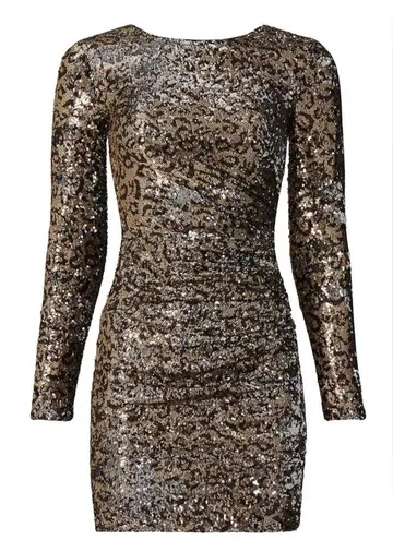 Dress the Population Lolita Sequin Mini Dress Metallic Gold Leopard Print size L