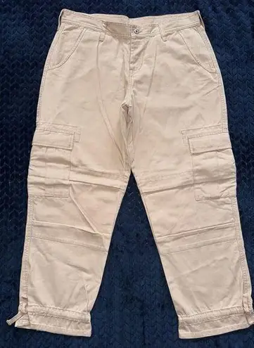 Sundance Woman's Cargo Pants Straight Crop Tan Casual Chino Pockets Sz 14 Petite