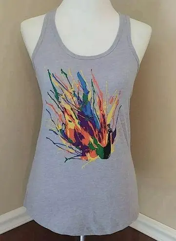 Modcloth NEW  Ideal T Gray with Abstract Multicolor Peacock Racerback Tank Top S