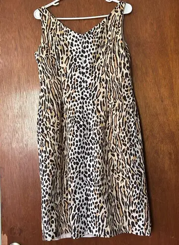 Bloomingdales Vintage 90s Bloomingdale’s animal print v neck sleeveless sheath dress size 10P