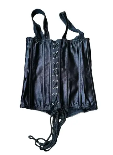 Y2K Black Silky Satin Goth Grunge Punk Dom Lingerie Intimates Structured Corset Size 34