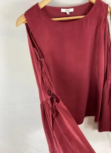 Ro & De  lace up bell sleeve satin maroon top size small