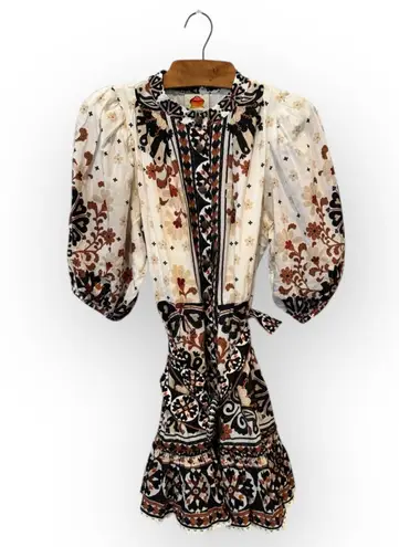 Farm Rio Flower Fan Tapestry Off-White Mini Dress Size Small