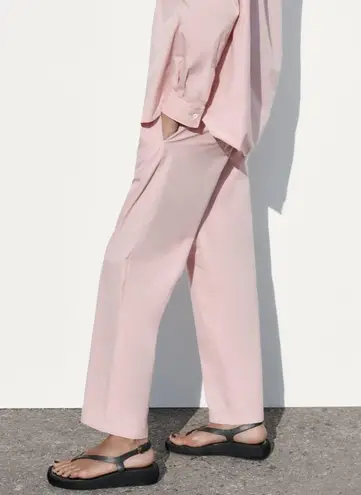 ZARA NWOT pink poplin pant’s drawstring waist straight leg pants