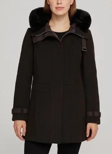 'S Max Mara 100% Virgin Wool Faux Fur Trimmed Coat in Chocolate Brown Size 8