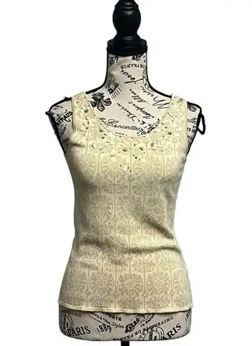 Sigrid Olsen Women's Sleeveless Embellished Knit Floral Crop Top Size Silk S