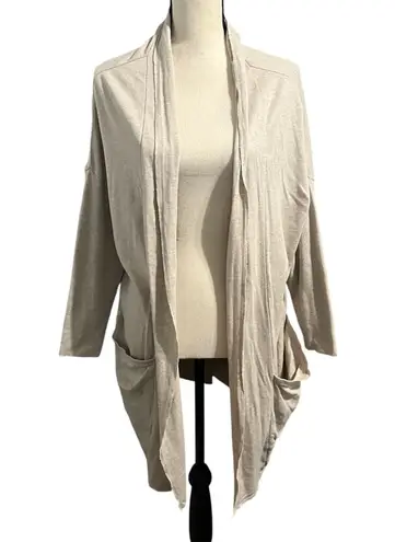PACT Wmns Beige Organic Cotton Ribbed Sleeve Open Front Cardigan Sweater Sz M/L Tan Size L