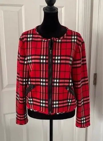 Cartise Red and Black Tartan Cropped Jacket with Zipper Size 4