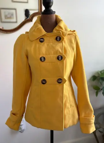 Pink Envelope Yellow Hooded Pea Coat Women's Small Double Breasted Stylish