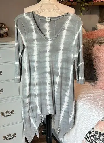 Gray Tie Dye Tunic Mini Dress Womens Small Mind Set V Neck Beach Swim Coverup