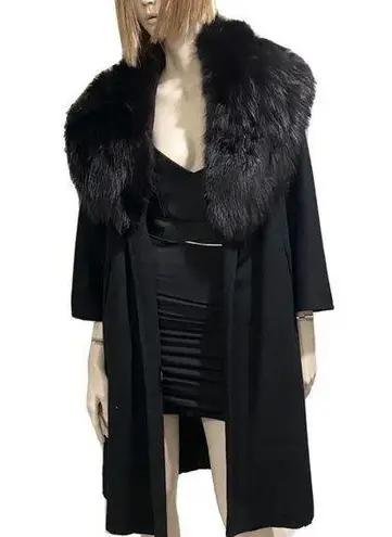 Vintage CAPELLA A Luxurious Fabric Fur Collar Black Open front Long Coat Size undefined