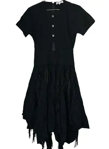 BIBHU MOHAPATRA Black Mid Cutout Fringe Detail Western Midi Dress size 8