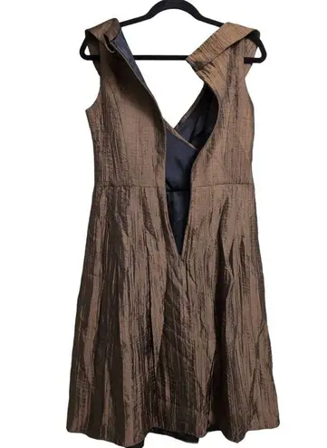 Kay Unger New York Bronze Sleeveless Midi A Line Dress Textured Fabric Size 6