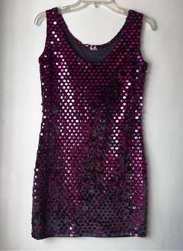 Vintage Black Velvet & Purple Shiny Sequin Bodycon Mini Dress S