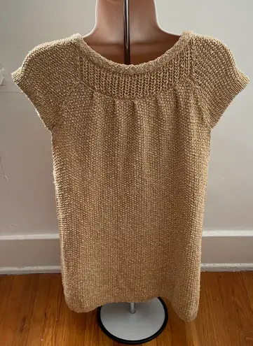margaret o'leary Gold Knit Short Sleeve Cardigan with Pockets, size L