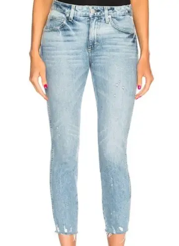 Amo Stix Crop mid rise slim fit distressed jeans in Check us later wash size 24