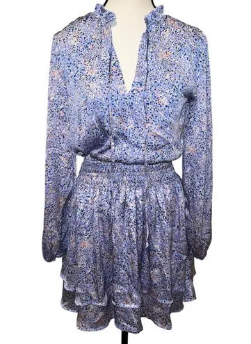 PINCH Tiered Ruffle Skirt Mini Dress Watercolor Pastel Smocked Waist Size S Purple