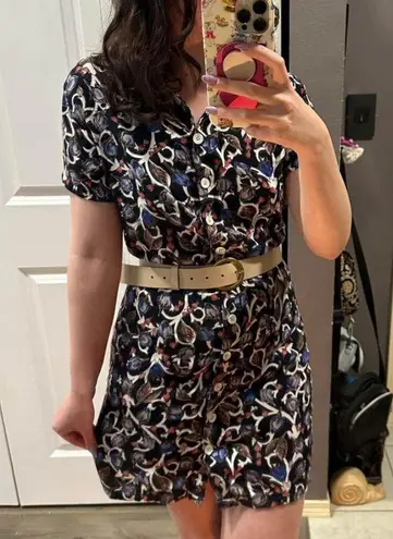 80's Vintage Sz 8 Retro Floral Button Down Mini Dress Summer Christine Parker Blue