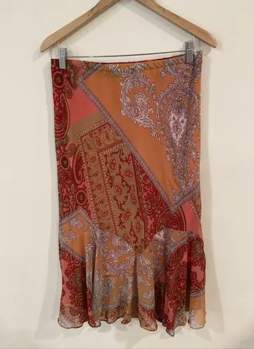 Vintage Zero Zero Womens Skirt Large Red Paisley Fairy Prairie Cottagecore Boho Orange