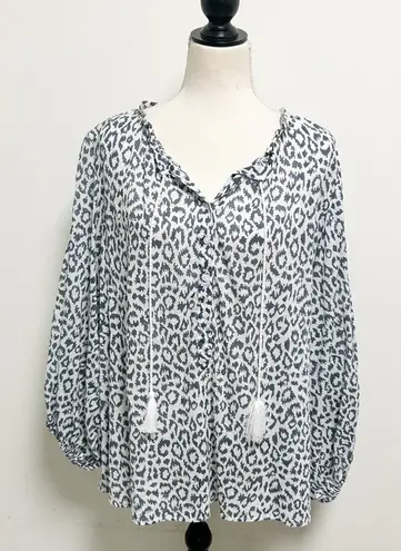India Collection Emerson Fry White Charcoal Grey Animal Print Bardot Puff Sleeve
