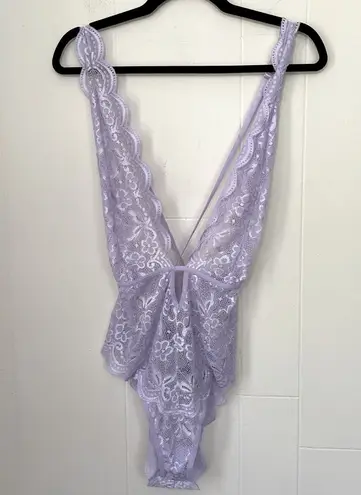 Dreamgirl Purple Lace Lingerie Bodysuit Sheer ~ Size Large