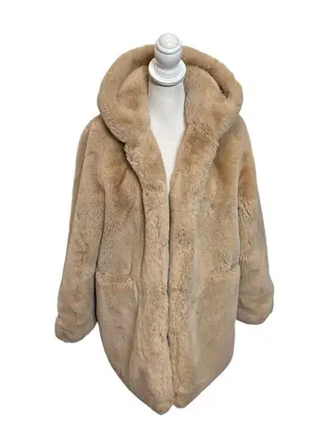 Apparis Maria Faux Fur Coat Brown Plush Women’s Size Small Hooded Open Front