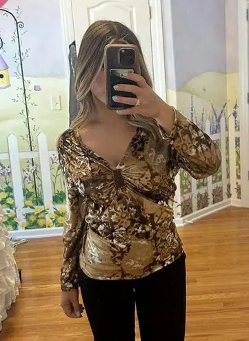 Nine West  velvet brown pattern top with cool scoop