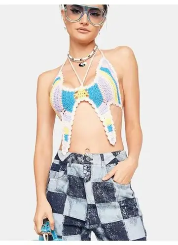 Hot & Delicious Crochet Striped Butterfly Halter Cropped festival top