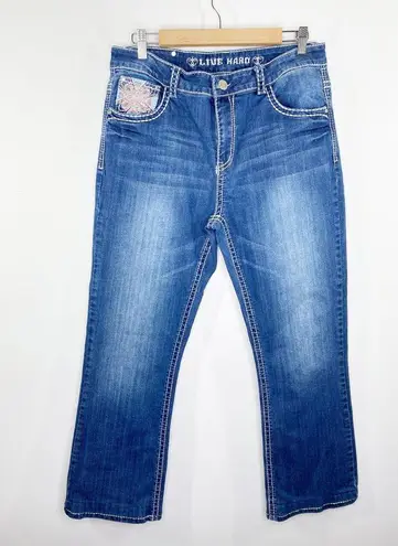 Ed Hardy Dark Wash Blue Denim Cotton Blend Zip Fly Jeans Women's Size 16