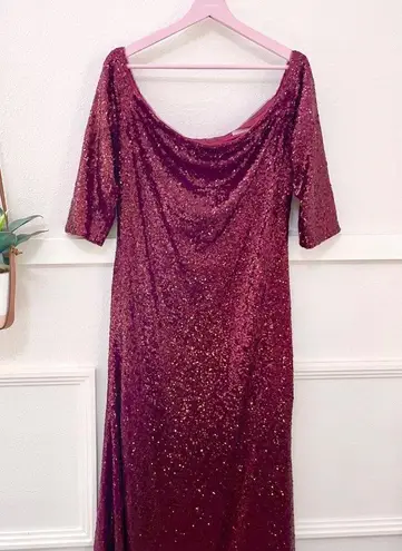 Revelry Off the Shoulder Ember Red Sequin Maxi Dress Gown Size 18
