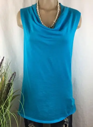 Magaschoni Blue Knit Sleeveless Drape Neck Top L