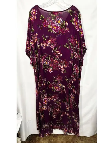 Woman Within Plus Size 26/28W Maxi Dress 2X Floral Purple Short Sleeve Boho 1381