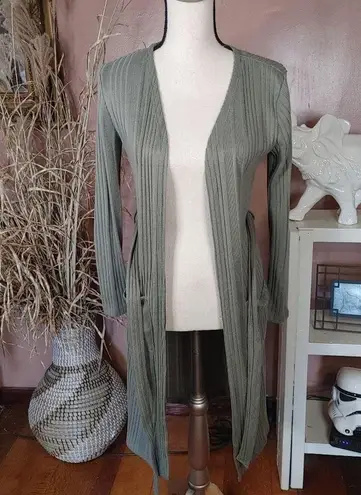 Streetwear Society Size Small Green Duster Open Cardigan Tie Layer Comfy Pockets