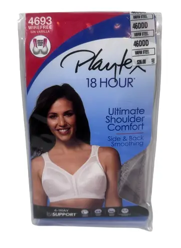 Playtex NEW 18-Hour Original Comfort Strap Wirefree 4693 Warm Steel Gray 46DDD