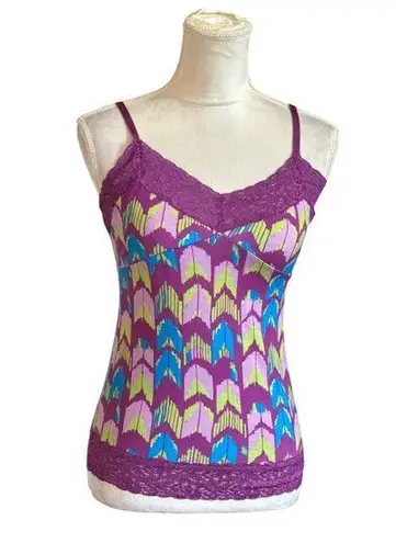 Route 66 Vintage Lace Trim Cami Tank Top Y2K Chevron Print Coquette Sz XS