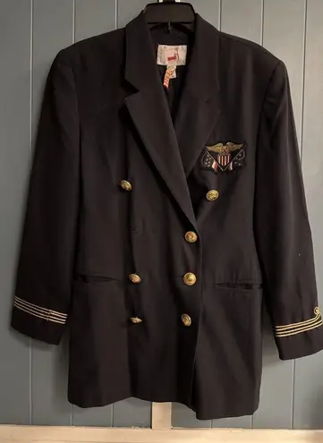 Mondi Women's Vintage Military Nautical Double Breasted Blazer Jacket Sz 38 M/L Blue Size M