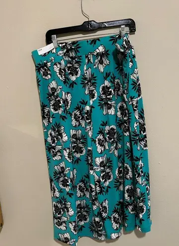 Lane Bryant Womens Plus  Wide Leg Pants, 18/20, Teal, Floral Print With Pockets